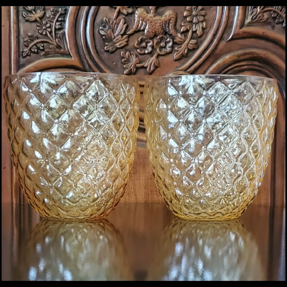 (2) Amber Flash 6" Glass Planters / Vases